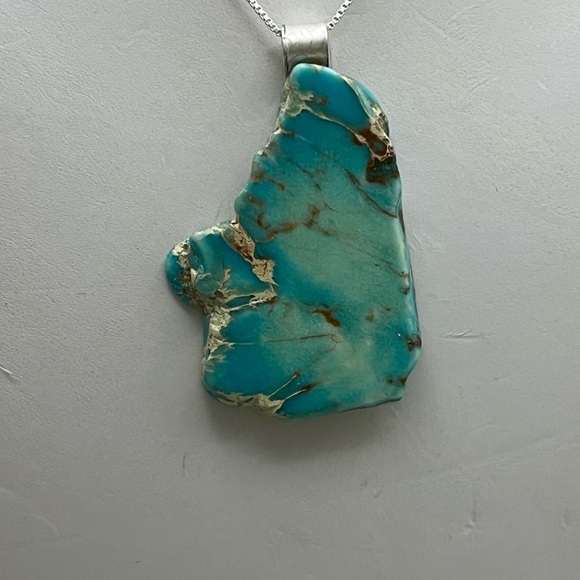 Organic Turquoise Sterling Silver Necklace with Freeform Pendant - Picture 2 of 6